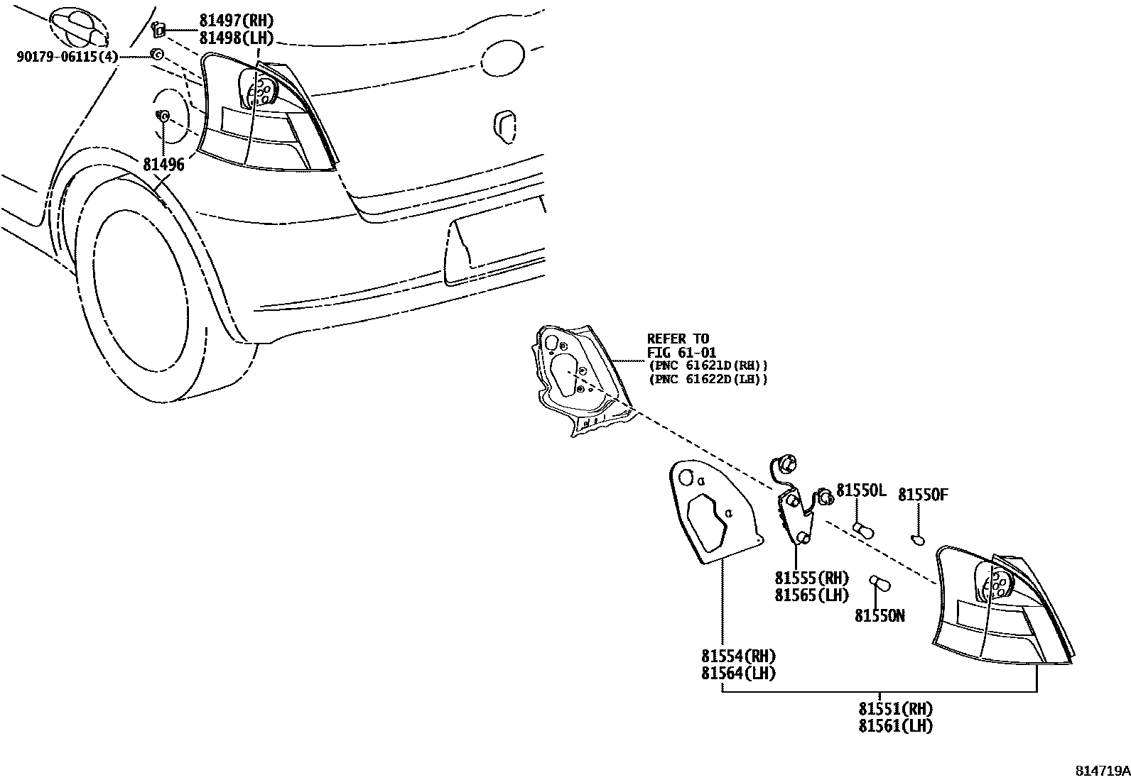 Toyota YARIS 后组合灯 EPC diagram — 814719A