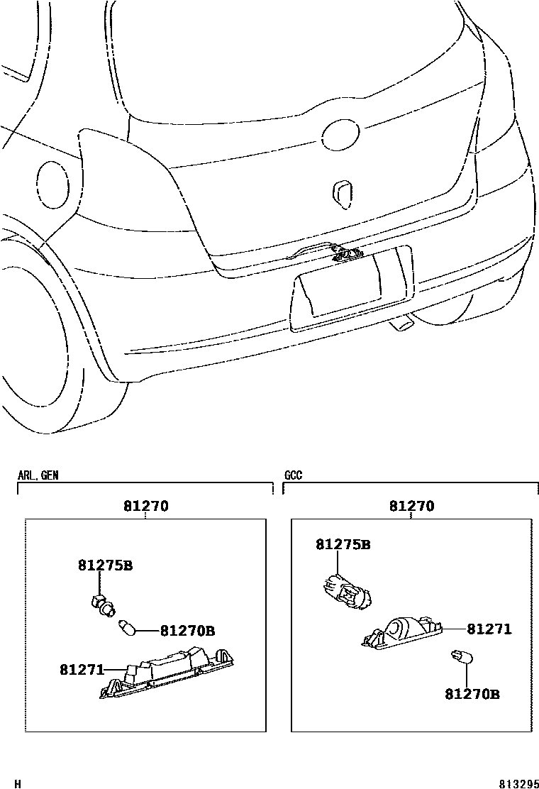 Toyota YARIS 后牌照灯 EPC diagram — 813295