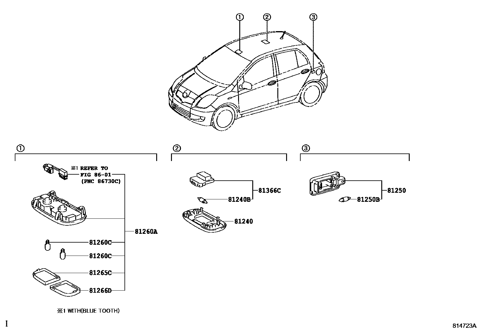 Toyota YARIS 车内灯 EPC diagram — 814723A