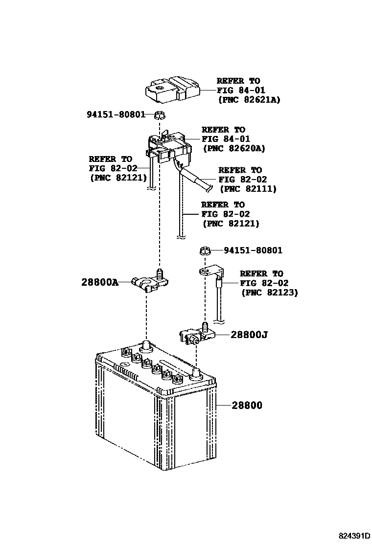 Toyota YARIS 蓄电池和蓄电池电缆 EPC diagram — 824391D