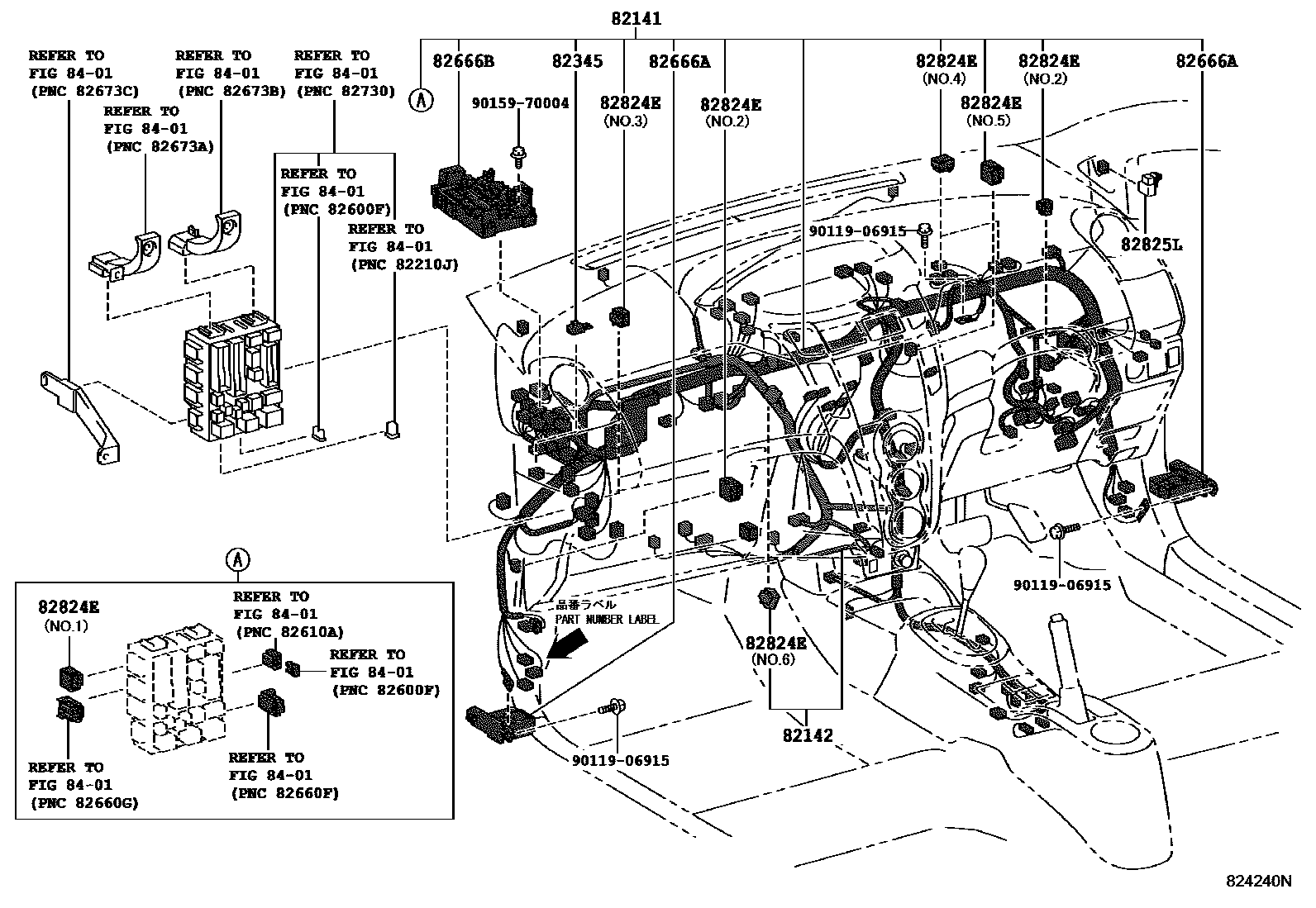 Toyota YARIS 线束和卡夹 EPC diagram — 824240N