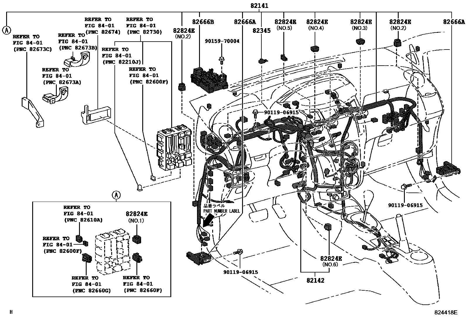 Toyota YARIS 线束和卡夹 EPC diagram — 824418E