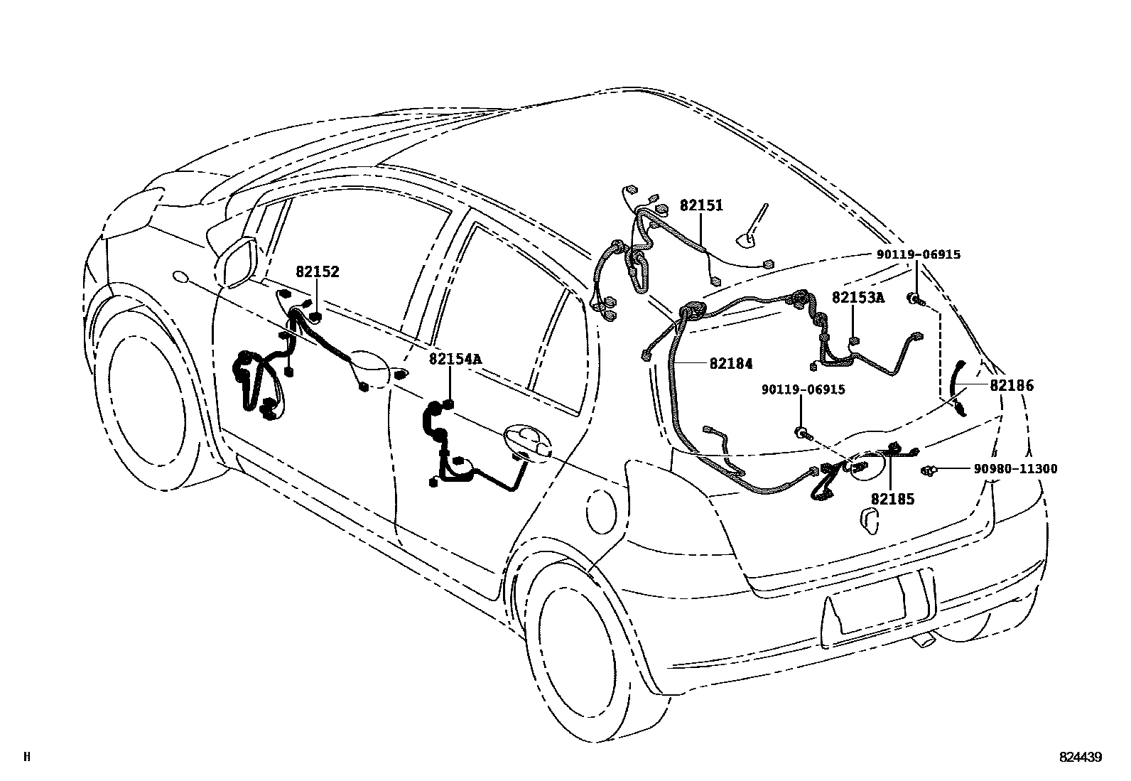 Toyota YARIS 线束和卡夹 EPC diagram — 824439