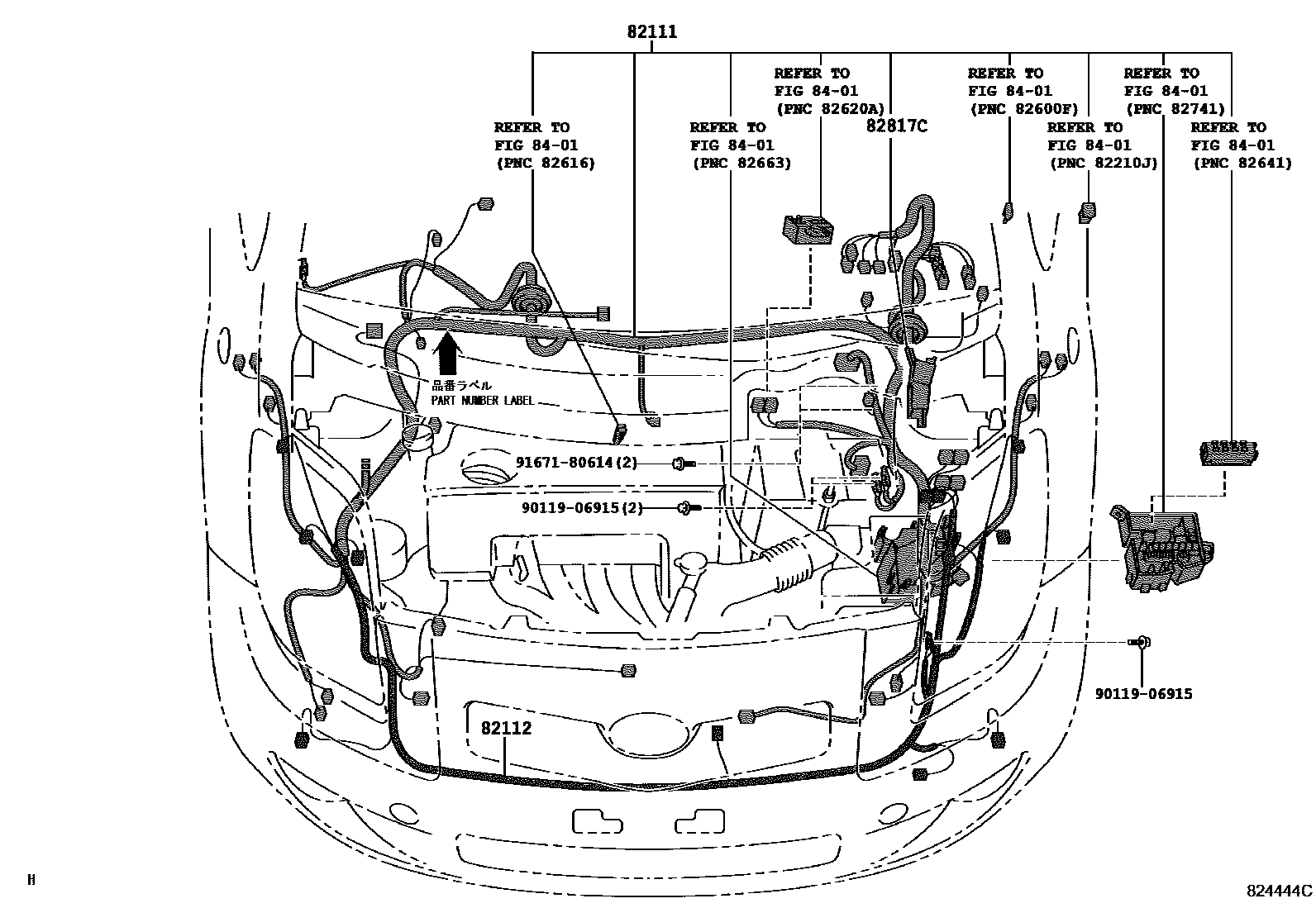 Toyota YARIS 线束和卡夹 EPC diagram — 824444C