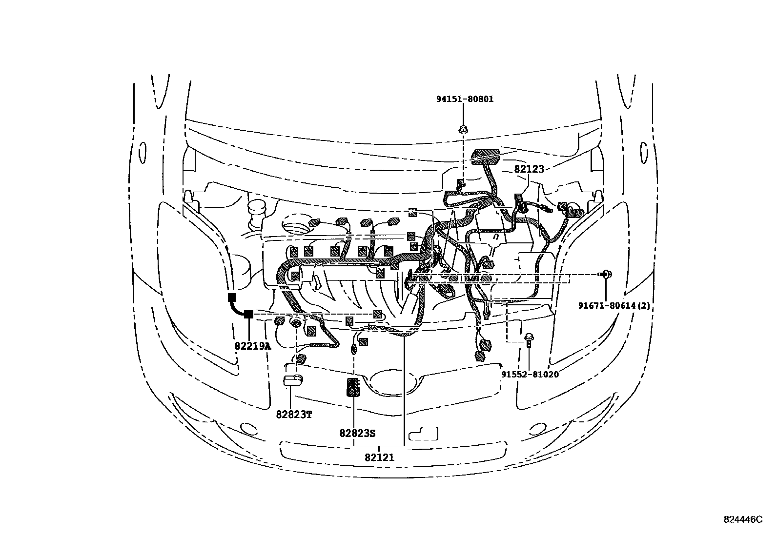 Toyota YARIS 线束和卡夹 EPC diagram — 824446C