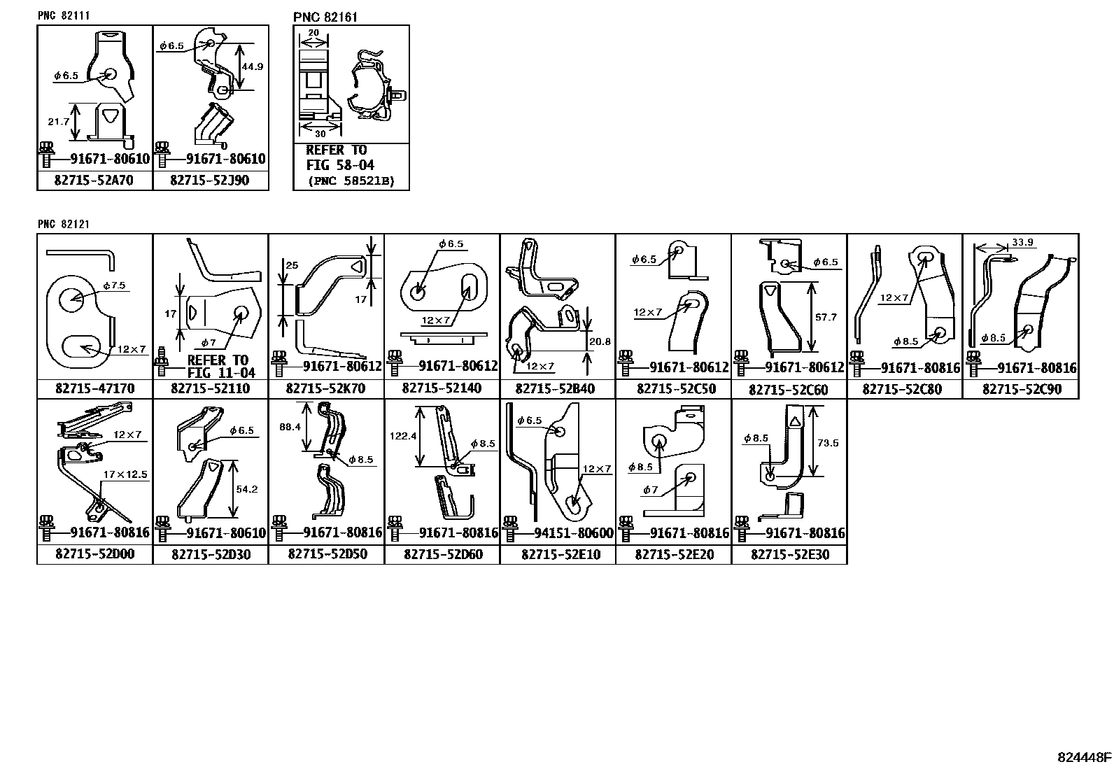 Toyota YARIS 线束和卡夹 EPC diagram — 824448F