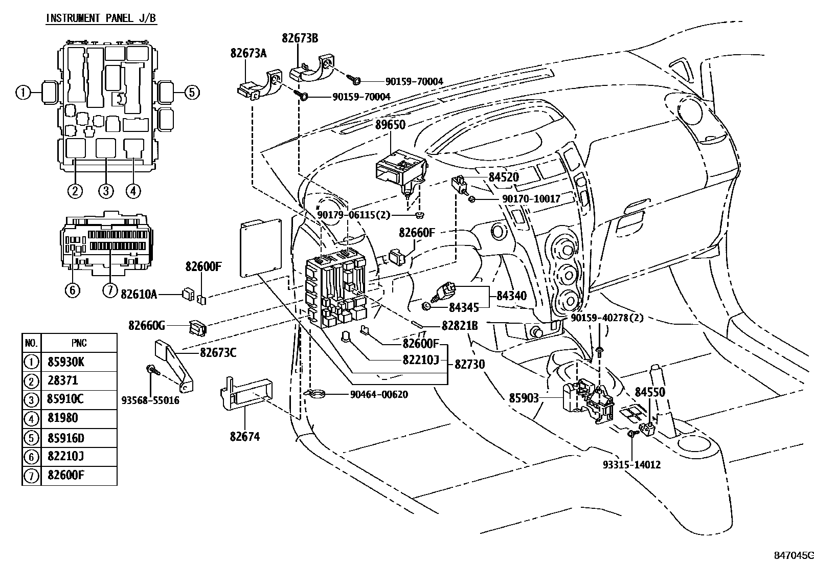 Toyota YARIS 开关和继电器和ECU EPC diagram — 847045G