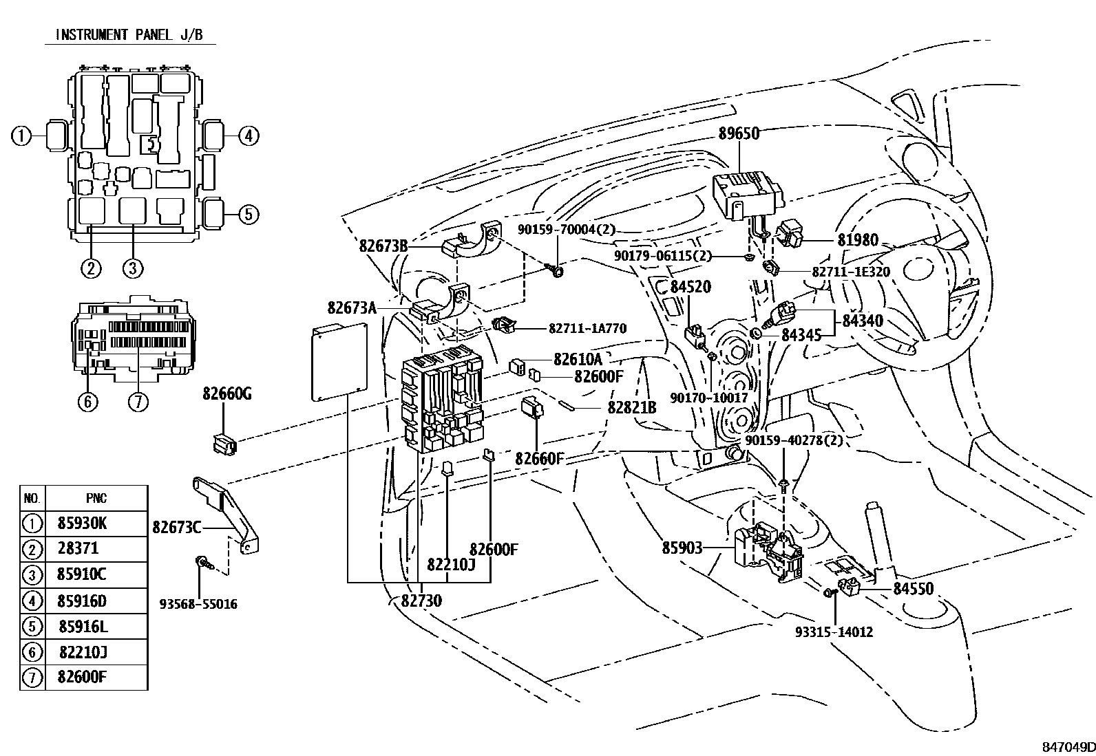 Toyota YARIS 开关和继电器和ECU EPC diagram — 847049D
