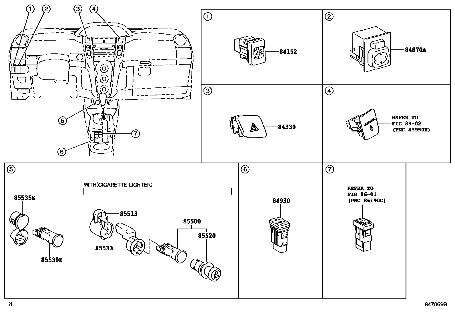 Toyota YARIS 开关和继电器和ECU EPC diagram — 847069B