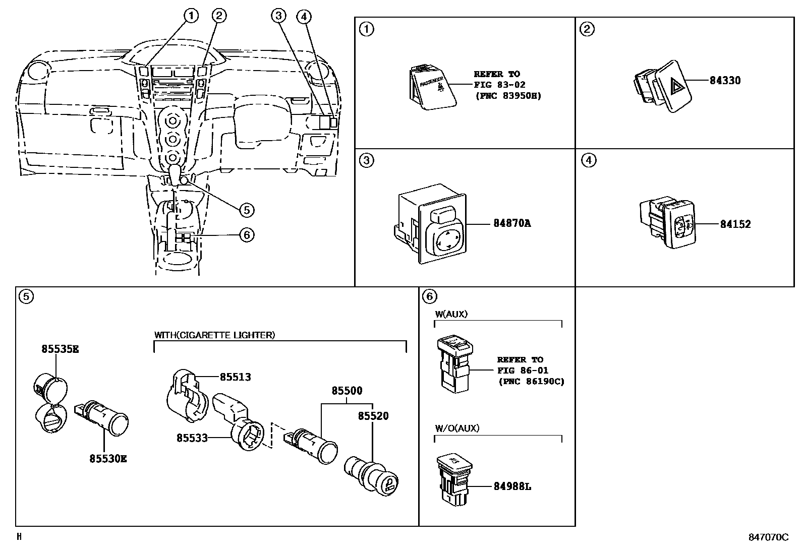 Toyota YARIS 开关和继电器和ECU EPC diagram — 847070C