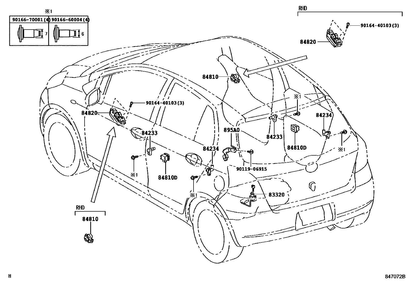 Toyota YARIS 开关和继电器和ECU EPC diagram — 847072B