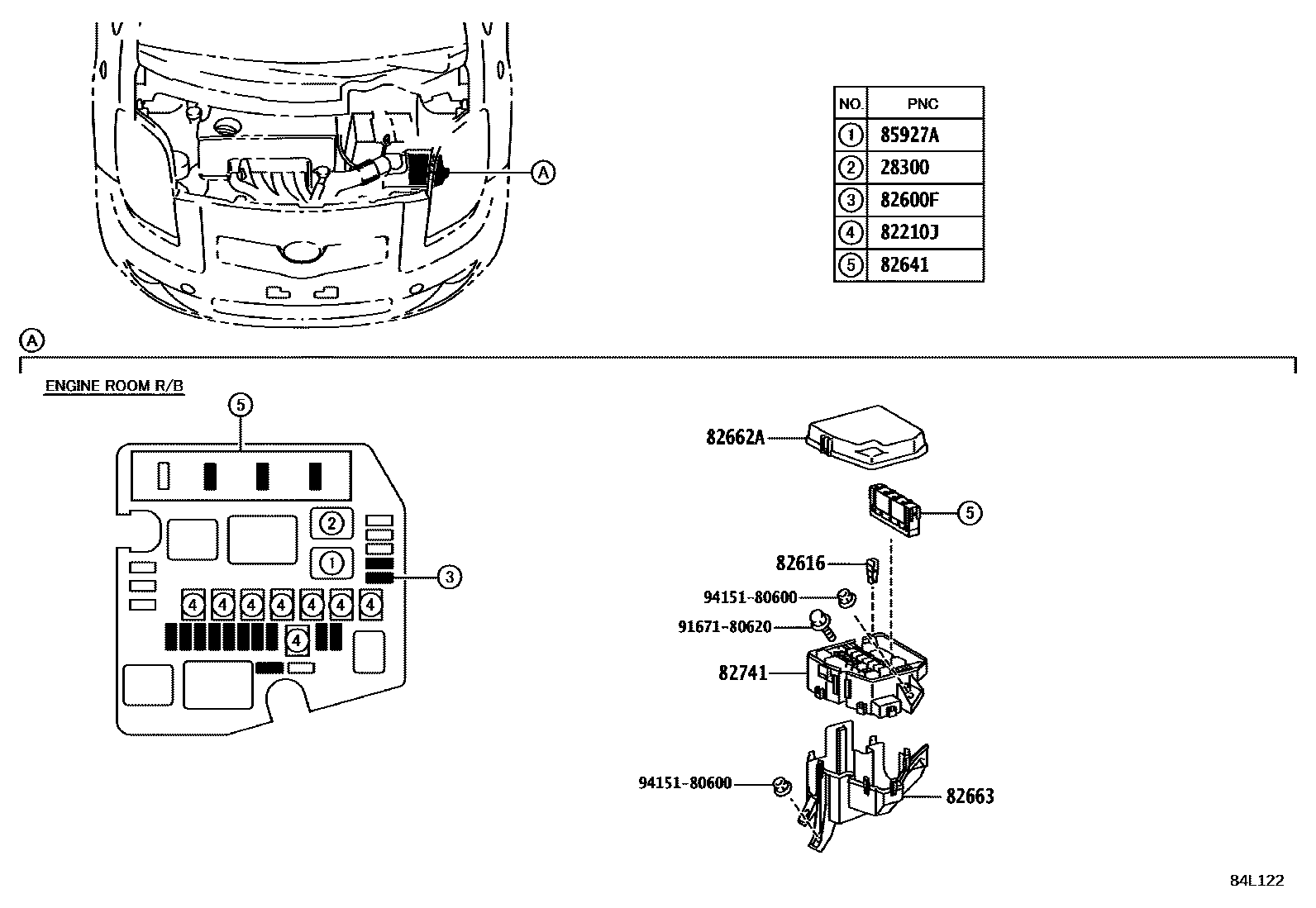 Toyota YARIS 开关和继电器和ECU EPC diagram — 84L122
