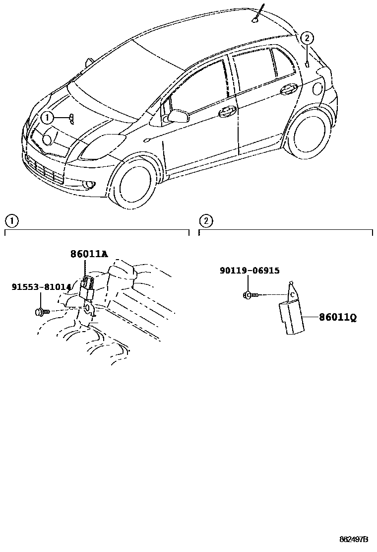 Toyota YARIS 收音机、放大器和冷凝器 EPC diagram — 862497B