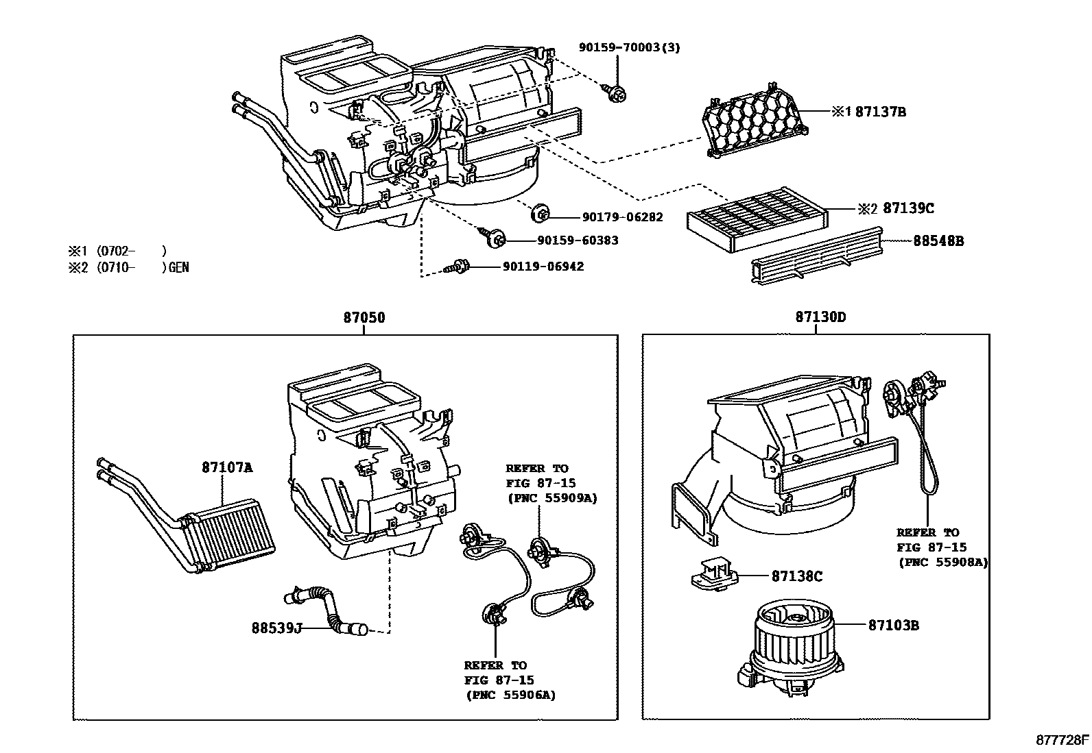 Toyota YARIS 暖风和空调系统 - 冷却器组件 EPC diagram — 877728F