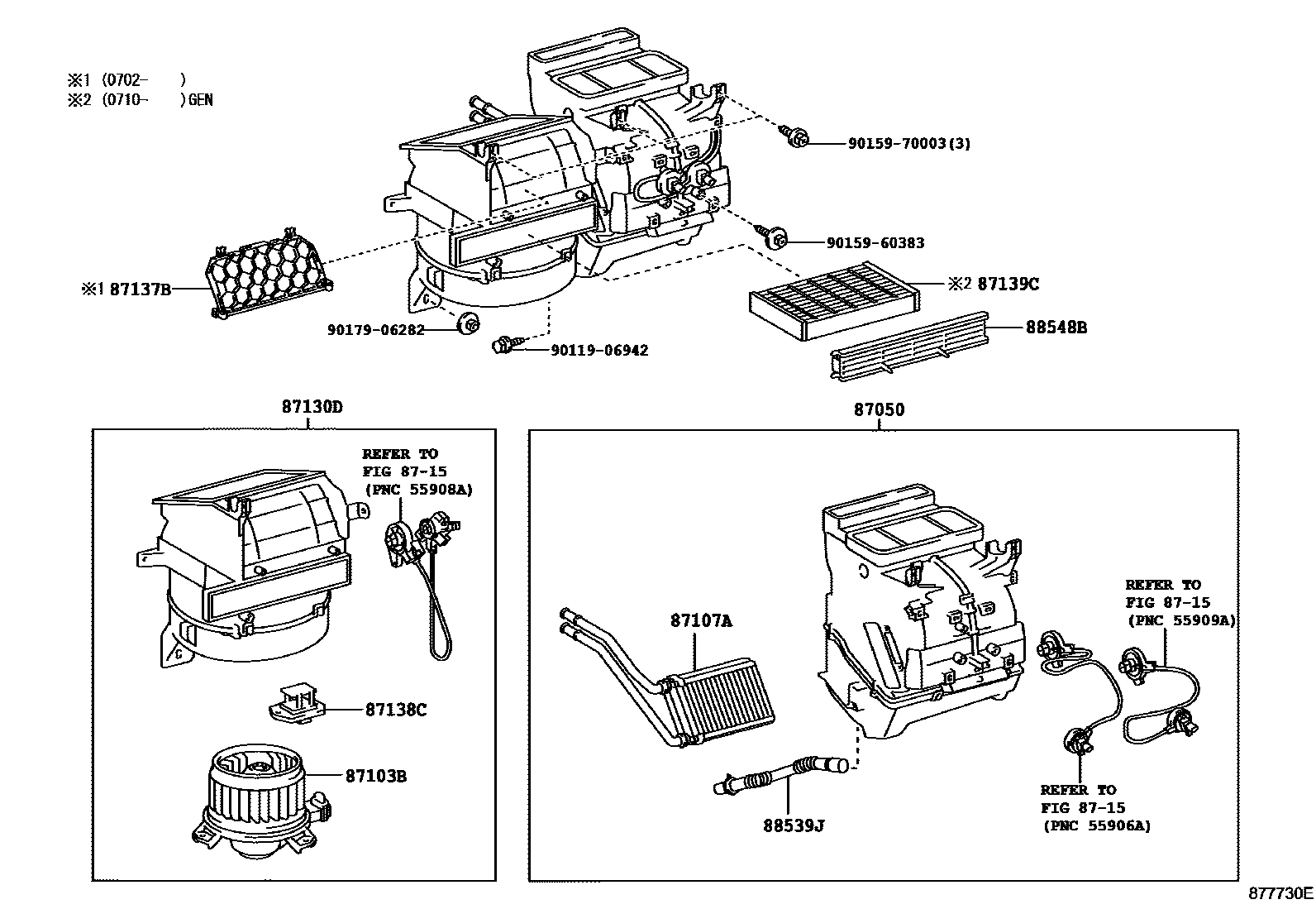 Toyota YARIS 暖风和空调系统 - 冷却器组件 EPC diagram — 877730E