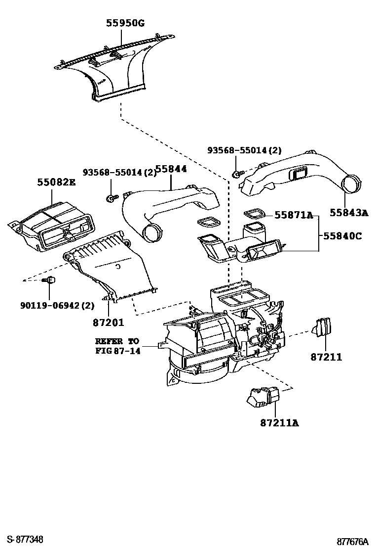Toyota YARIS 暖风和空调系统 - 控制器和风管 EPC diagram — 877676A