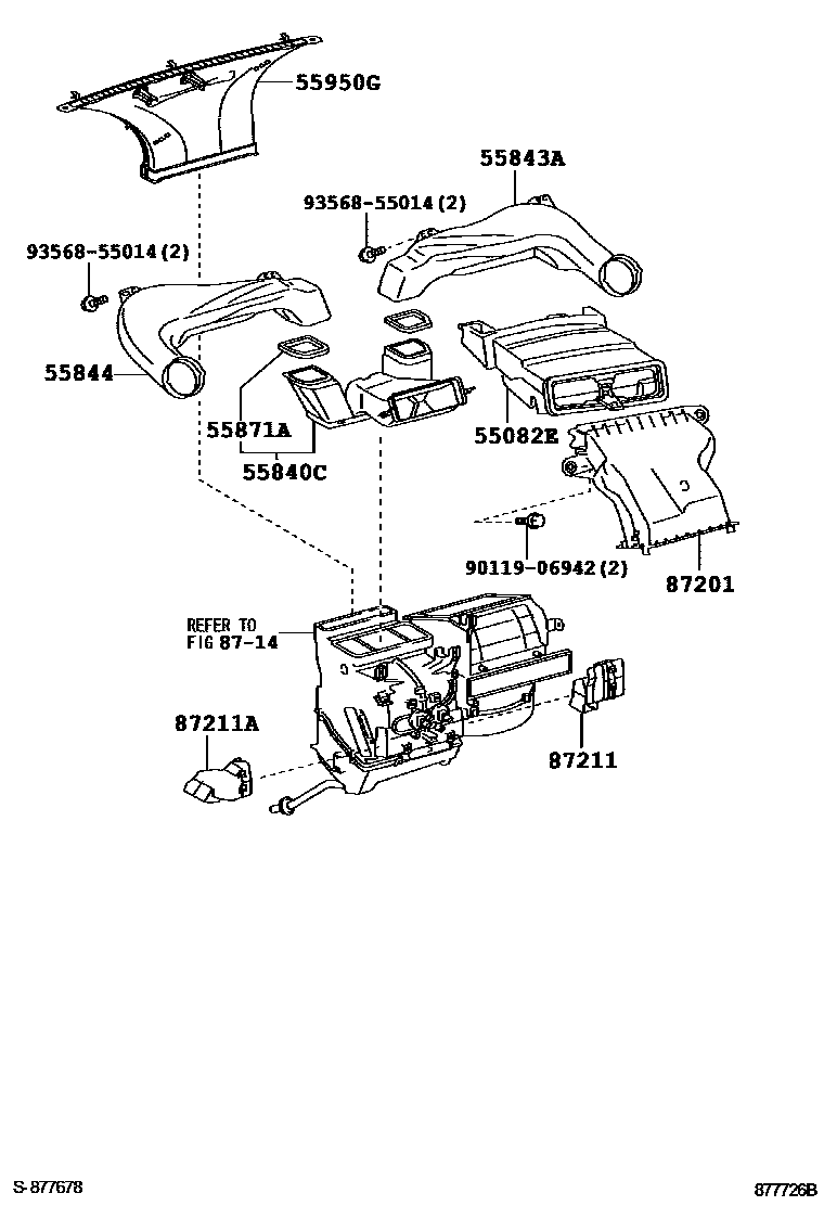 Toyota YARIS 暖风和空调系统 - 控制器和风管 EPC diagram — 877726B