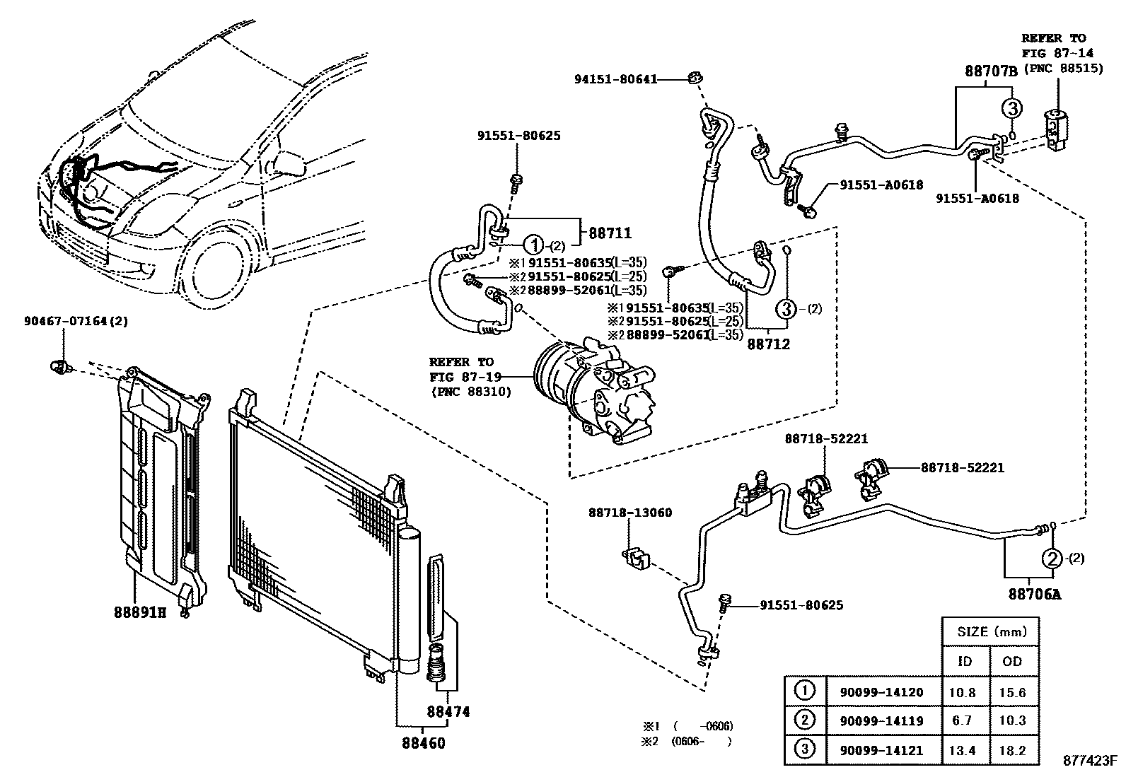 Toyota YARIS Heating & Air Conditioning - Cooler Piping EPC diagram — 877423F