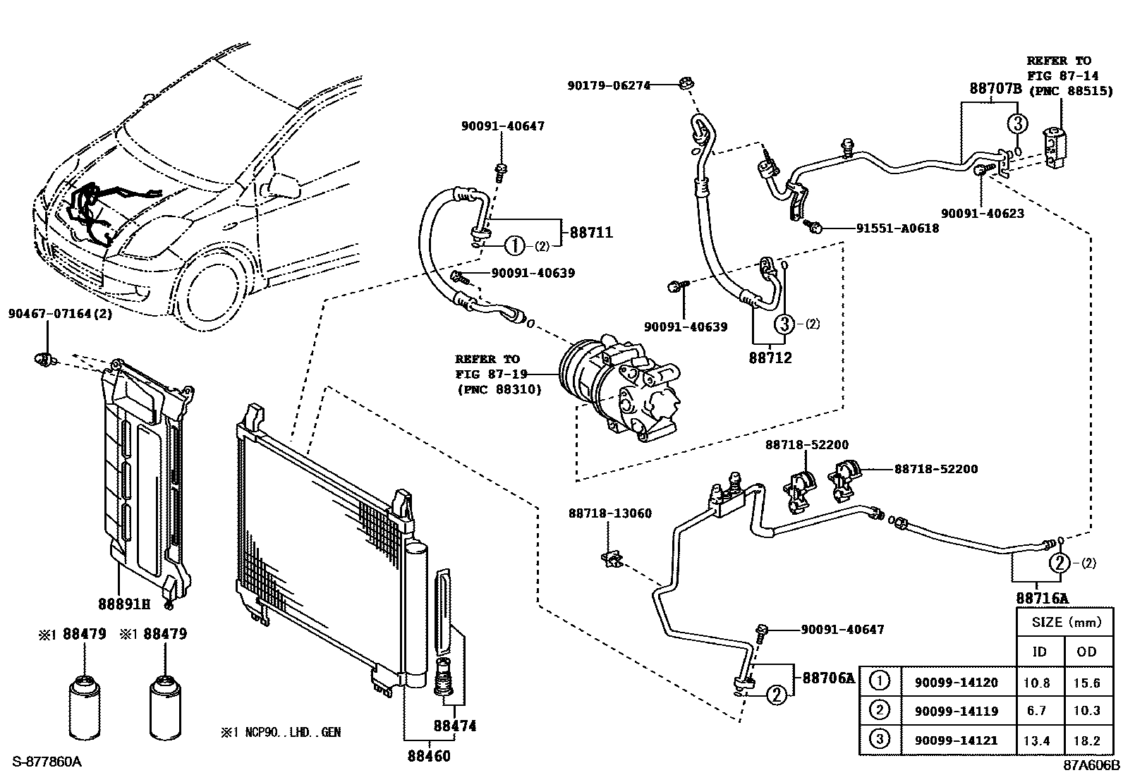 Toyota YARIS Heating & Air Conditioning - Cooler Piping EPC diagram — 87A606B