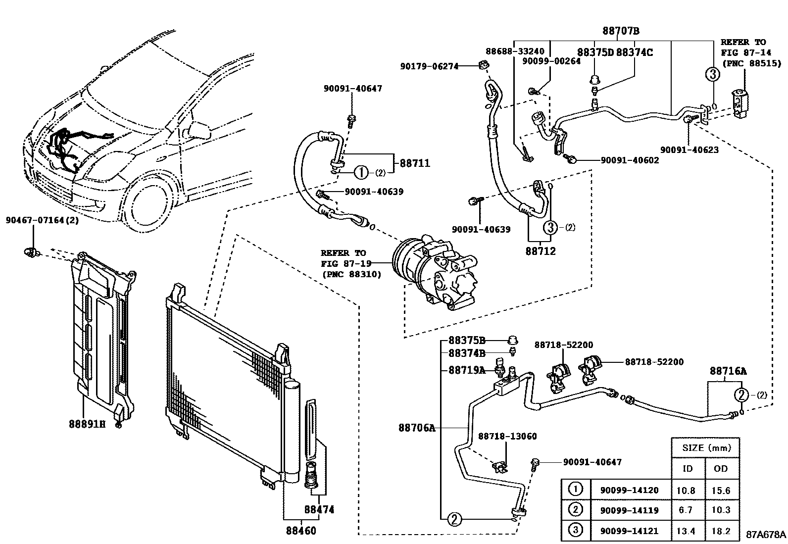Toyota YARIS Heating & Air Conditioning - Cooler Piping EPC diagram — 87A678A