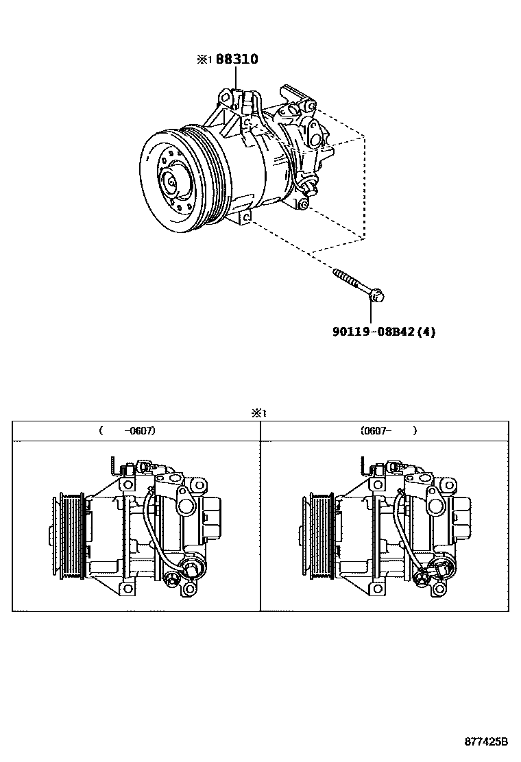 Toyota YARIS Heating & Air Conditioning - Compressor EPC diagram — 877425B