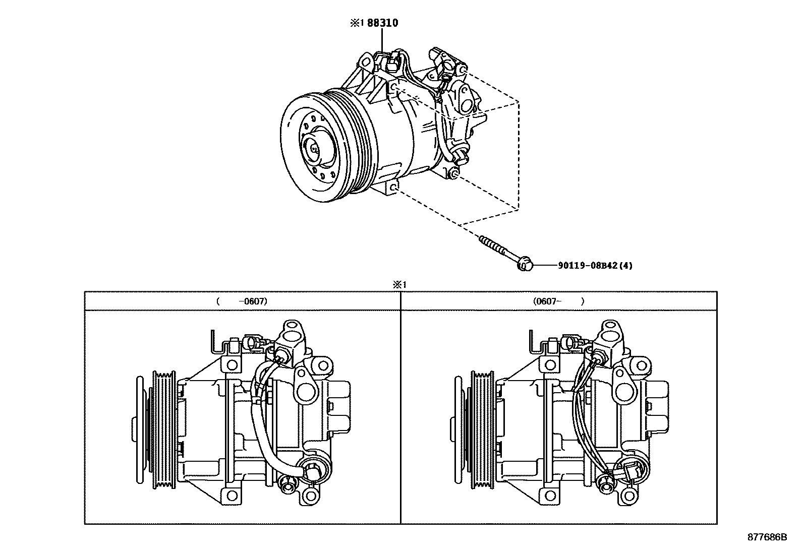 Toyota YARIS Heating & Air Conditioning - Compressor EPC diagram — 877686B