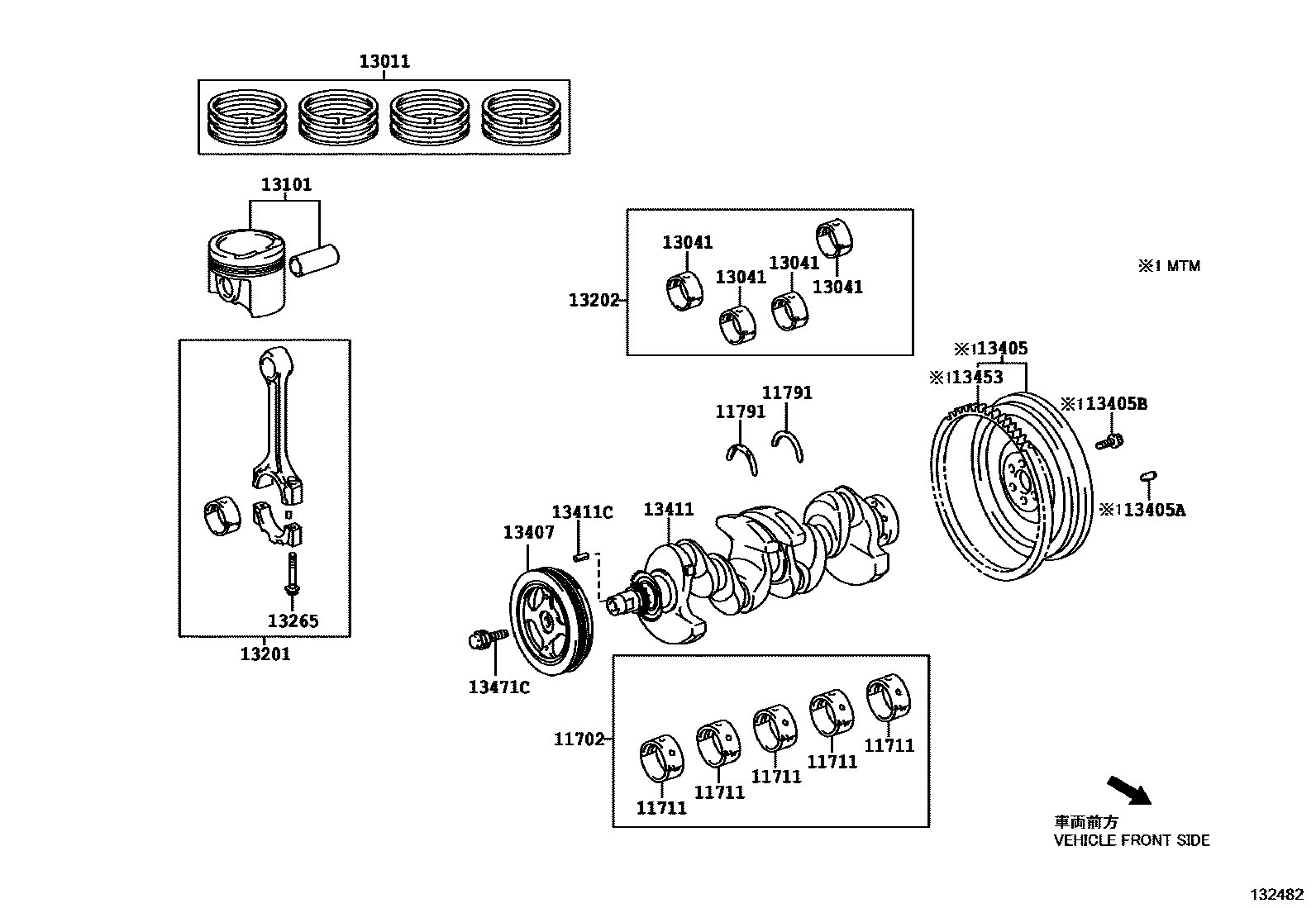 Toyota YARIS Crankshaft & Piston EPC diagram — 132482