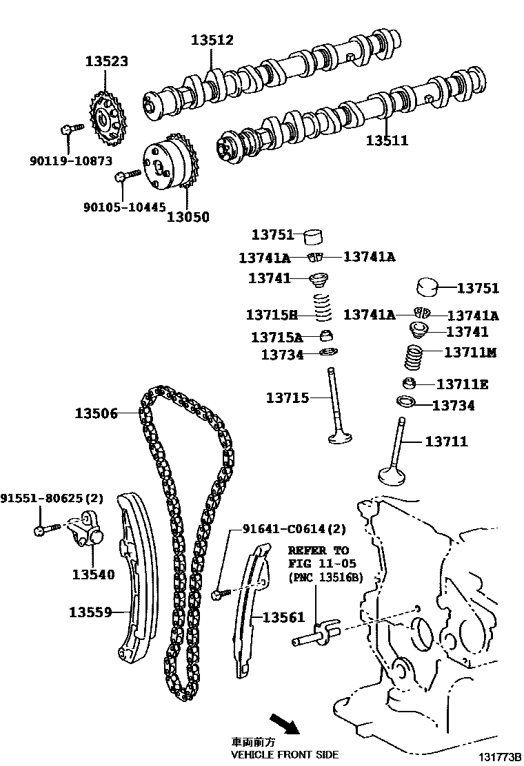 Toyota YARIS Camshaft & Valve EPC diagram — 131773B