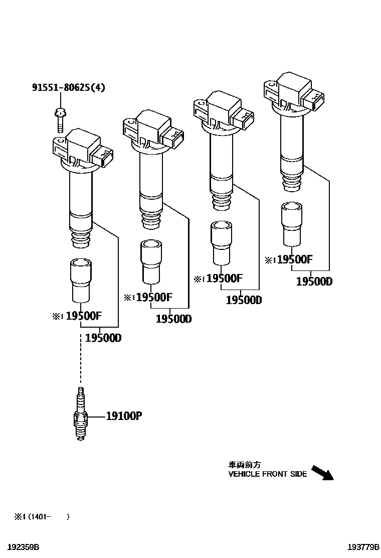 Toyota YARIS 点火线圈和火花塞 /电热塞 EPC diagram — 193779B