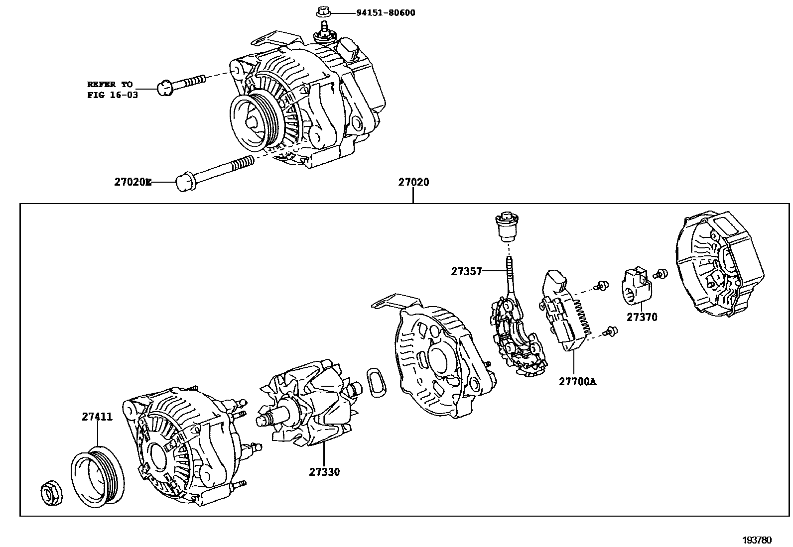 Toyota YARIS Alternator EPC diagram — 193780