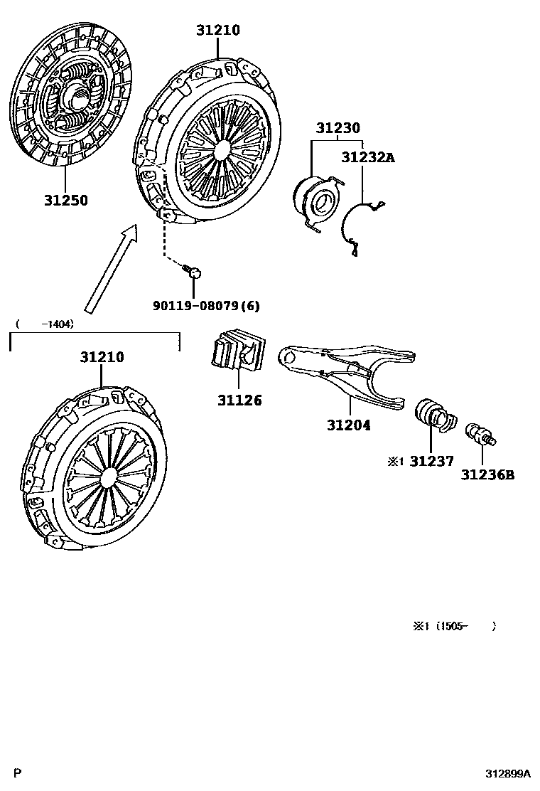 Toyota YARIS 离合器和分离叉 EPC diagram — 312899A