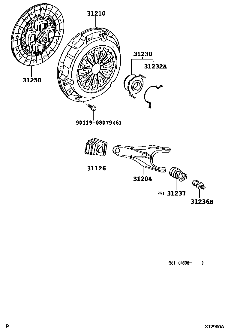 Toyota YARIS 离合器和分离叉 EPC diagram — 312900A