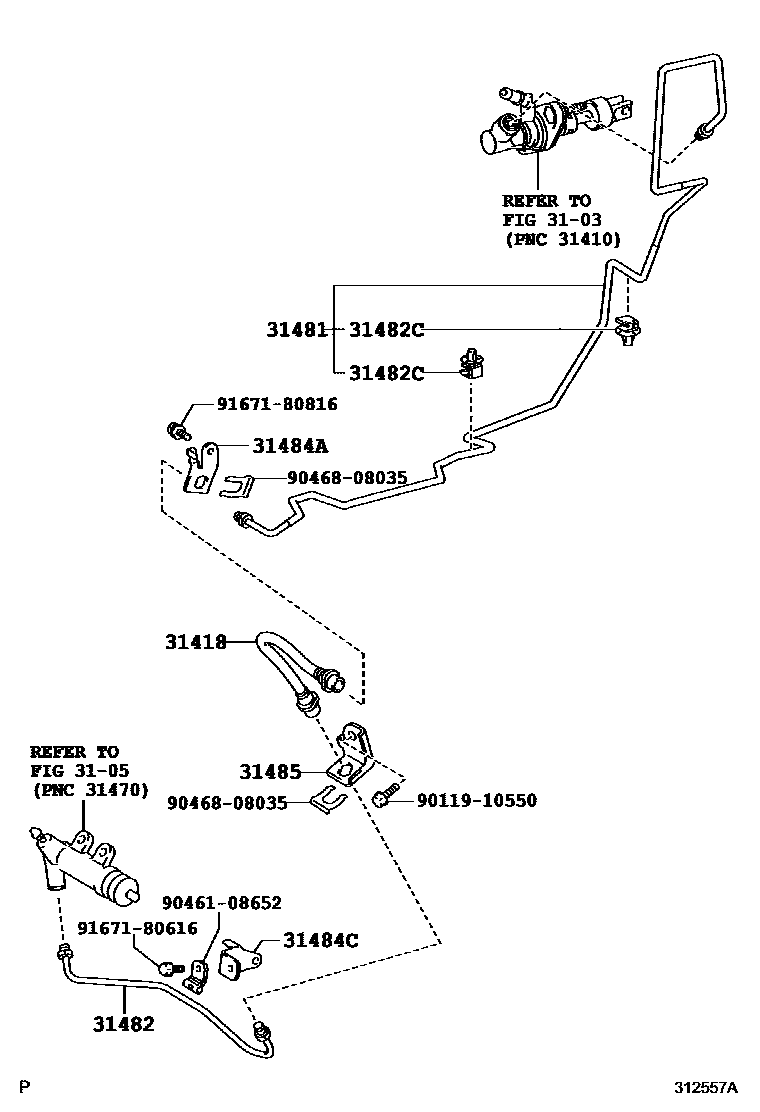 Toyota YARIS 离合器踏板和挠性软管 EPC diagram — 312557A