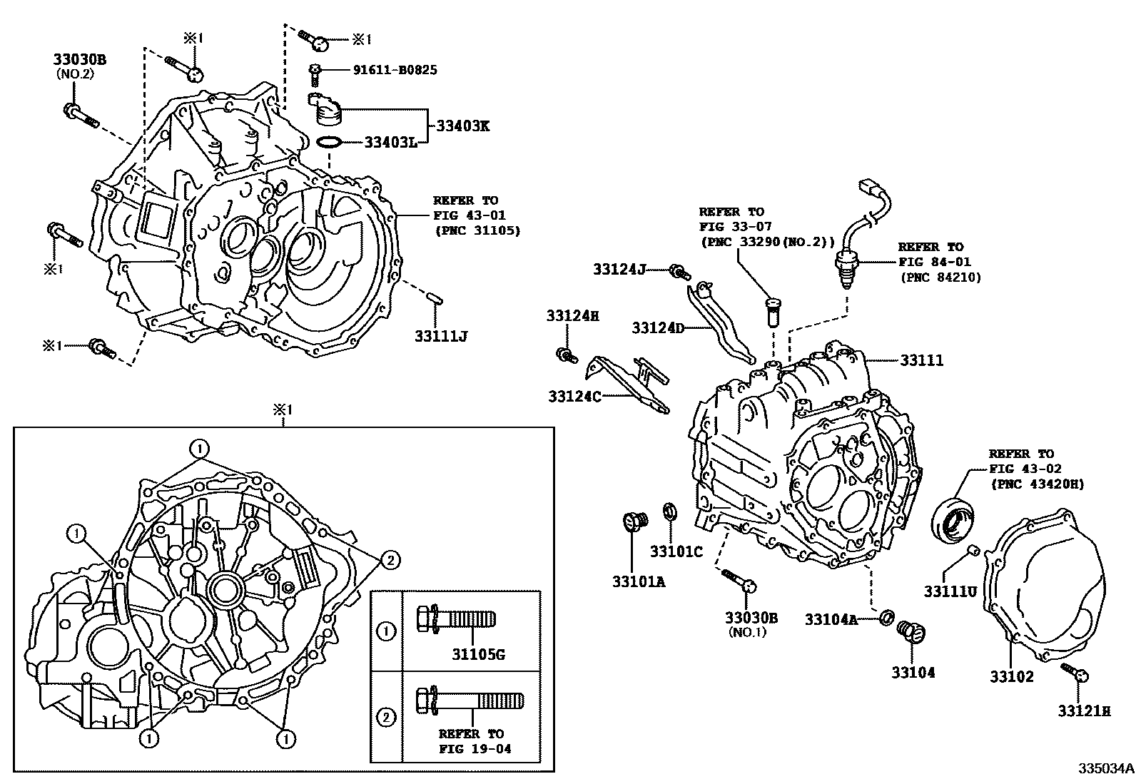 Toyota YARIS 离合器壳和变速器壳(MTM) EPC diagram — 335034A