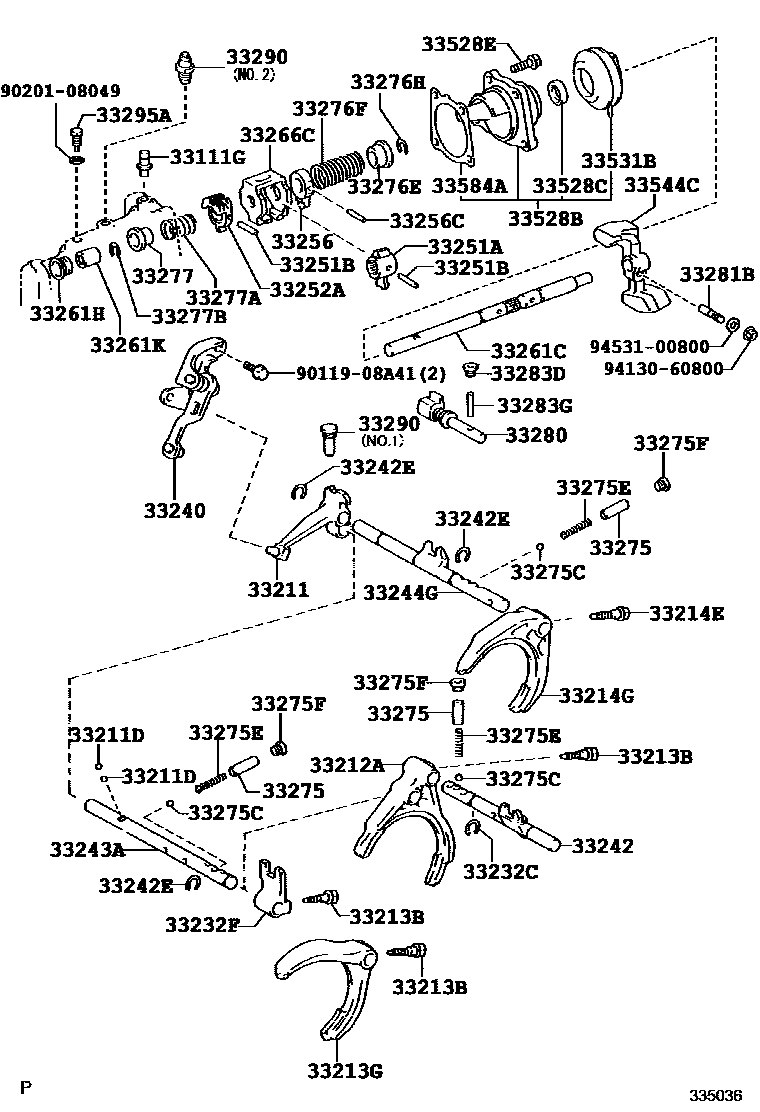 Toyota YARIS 换档拨叉和换档杆轴(MTM) EPC diagram — 335036