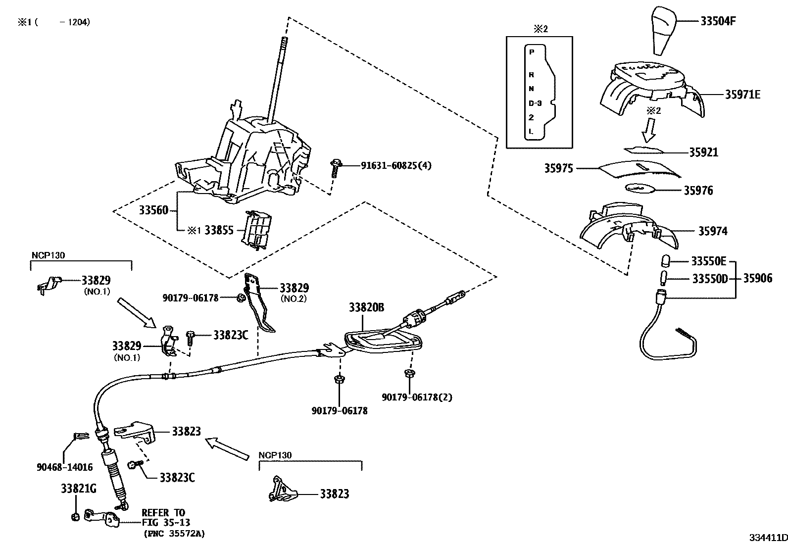 Toyota YARIS Shift Lever & Retainer EPC diagram — 334411D