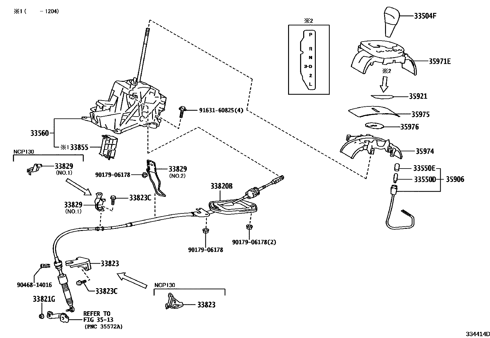 Toyota YARIS Shift Lever & Retainer EPC diagram — 334414D