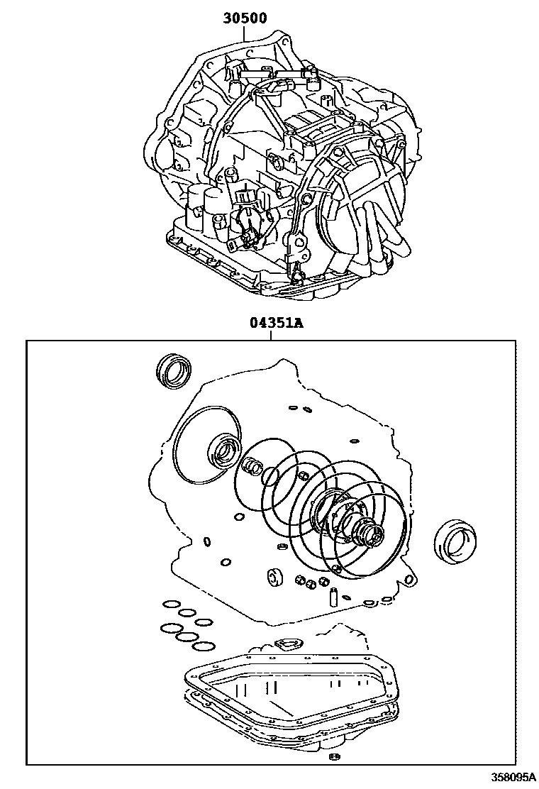 Toyota YARIS 传动桥或变速器总成和衬垫组件(ATM) EPC diagram — 358095A