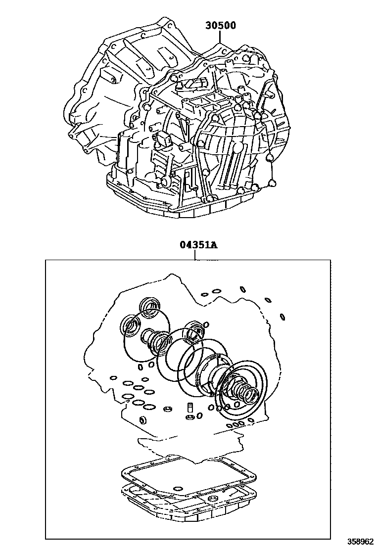 Toyota YARIS 传动桥或变速器总成和衬垫组件(ATM) EPC diagram — 358962