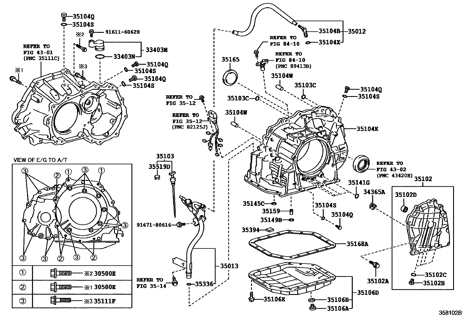Toyota YARIS 变速器壳和油底壳(ATM) EPC diagram — 358102B