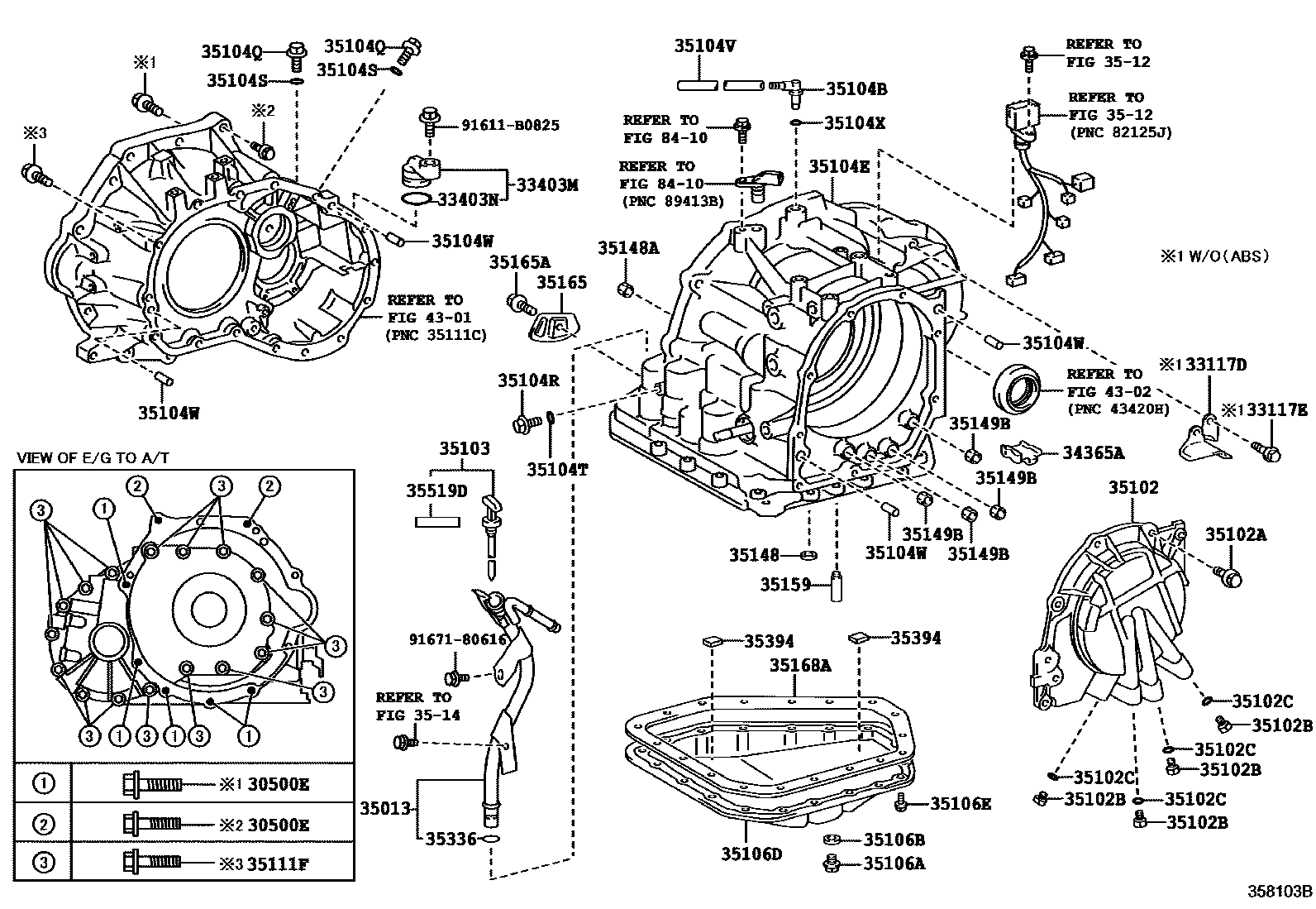 Toyota YARIS 变速器壳和油底壳(ATM) EPC diagram — 358103B