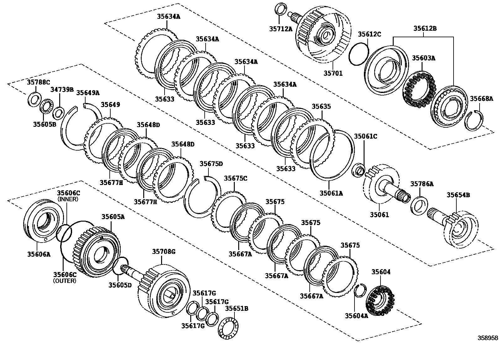 Toyota YARIS 制动带和多片式离合器(ATM) EPC diagram — 358958