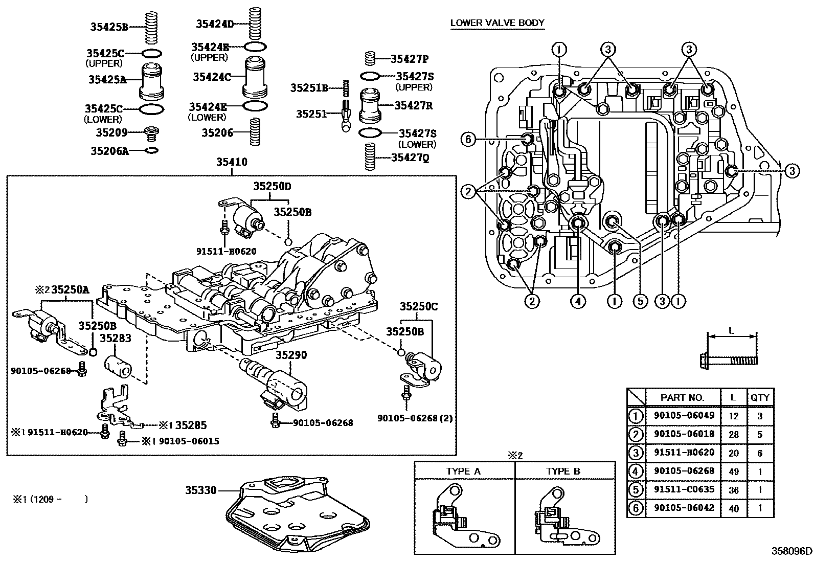 Toyota YARIS 阀体和滤油网(ATM) EPC diagram — 358096D