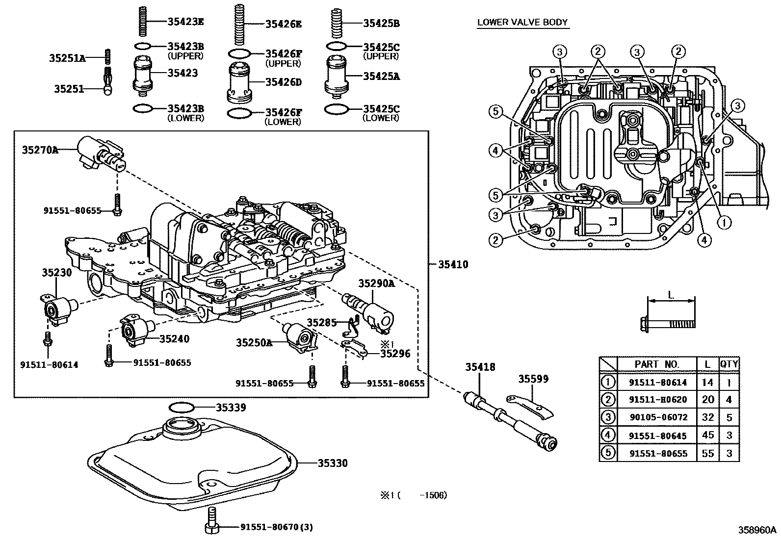 Toyota YARIS 阀体和滤油网(ATM) EPC diagram — 358960A