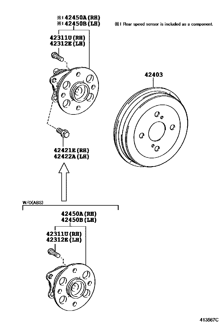 Toyota YARIS 后桥半轴和后桥轮毂 EPC diagram — 413567C