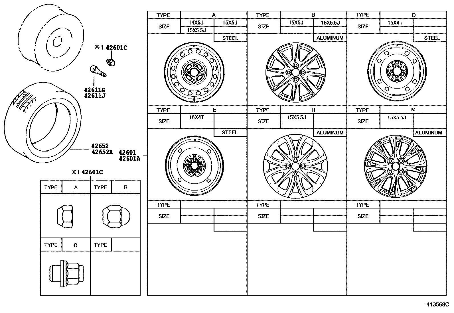 Toyota YARIS 车轮和车轮盖 EPC diagram — 413569C