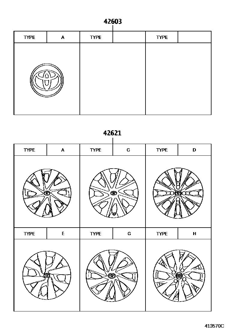 Toyota YARIS 车轮和车轮盖 EPC diagram — 413570D