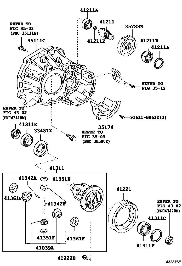 Toyota YARIS 前桥壳和差速器 EPC diagram — 432576E