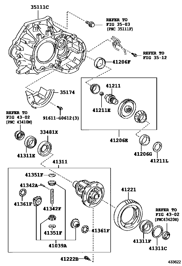 Toyota YARIS 前桥壳和差速器 EPC diagram — 433622