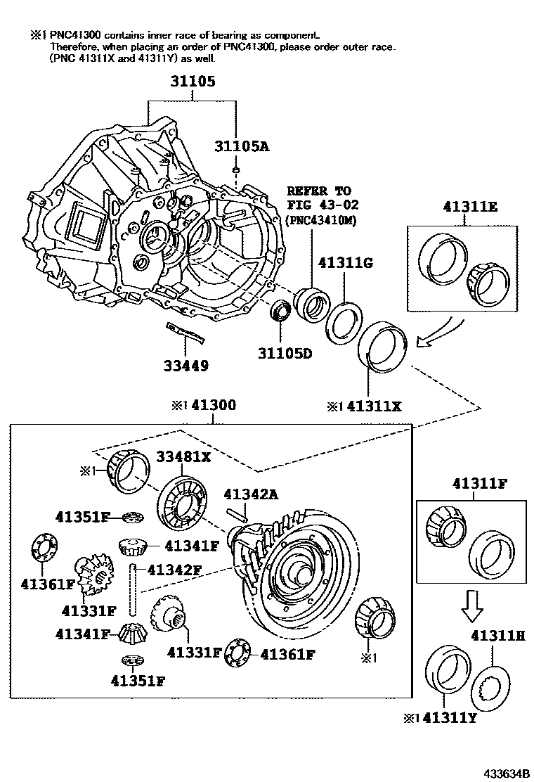 Toyota YARIS 前桥壳和差速器 EPC diagram — 433634B